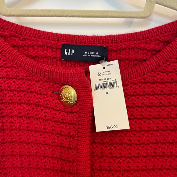 GAP Red and Gold Cardigan Sweater with Textured Knit - Picture 4 of 5